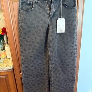 Wide Leg Black Leopard Print Jeans